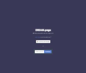 dream.page login ferramenta IA general writing
